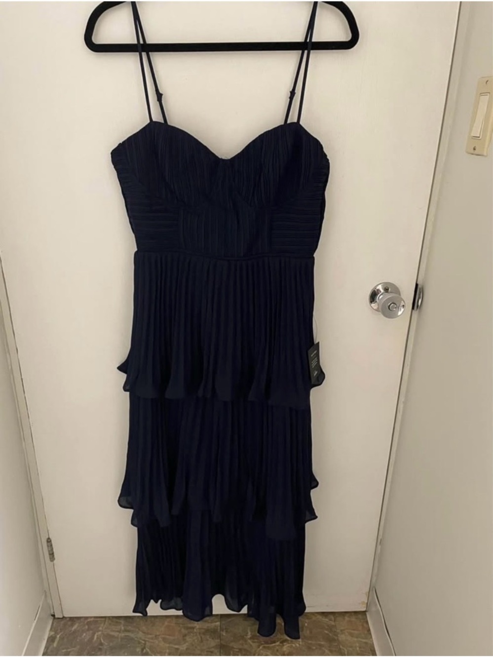 Lulu's Navy Tiered Spaghetti-Strap Midi Dress - Picture 2 of 4